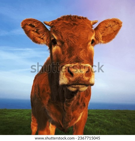 Portrait of beautiful brown cow in Normandy, France.
