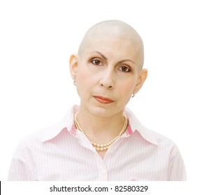 Portrait Of A Beautiful Cancer Patient, Undergoing Chemotherapy. Real Woman, Diagnosed With Ovarian And Breast Cancer.