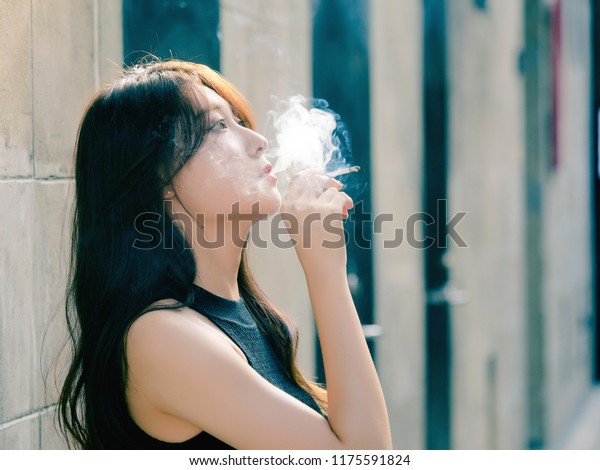 Portrait Beautiful Chinese Girl Smoking Outdoor Stock Photo (Edit Now ...