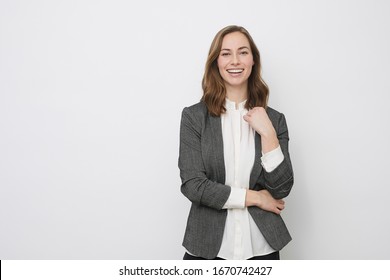 Portrait Of Beautiful And Confident Business Woman And Person Looking Like Executive People, Isolated On White Background. Concept: Businesswoman