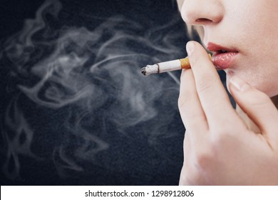 Portrait of the beautiful elegant girl smoking cigarette isolated - Shutterstock ID 1298912806