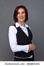 Portrait Of A Beautiful Elegant Middle Aged Woman , Studio Shot .