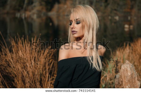 Portrait Beautiful Famous Blonde Girl Red Stock Photo Edit Now
