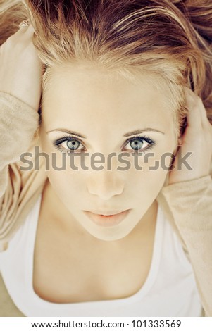 Similar – blue eyes… Woman Blonde