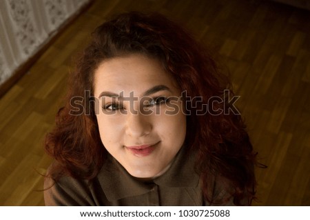 Similar – Happy curvy girl with curly hair