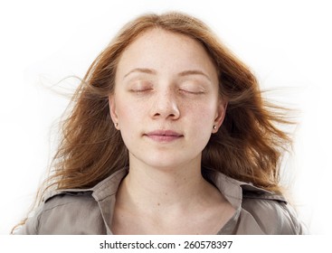 Portrait Of Beautiful Girl Face With Eyes Closed