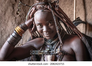 Portrait Of A Beautiful Girl From The Himba Tribe.The Himbas Are An African Tribe From North Namibia And South Angola.