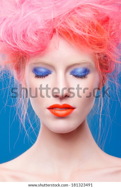 Portrait Beautiful Girl Pink Hair Colorful Stock Photo Edit Now