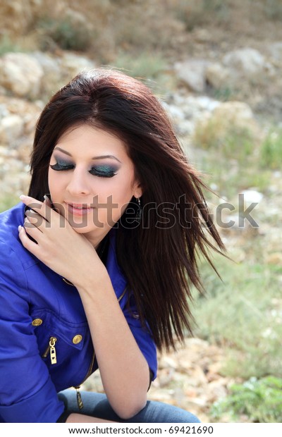 Portrait Beautiful Girl Stylish Makeup Closed Stock Photo Edit