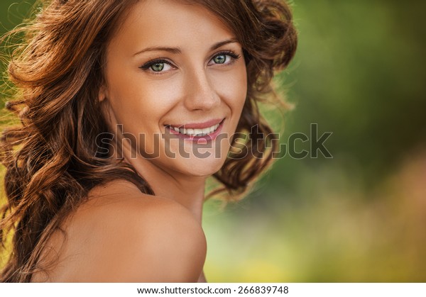 Portrait Beautiful Girls Dark Hair Bare Stock Photo Edit Now