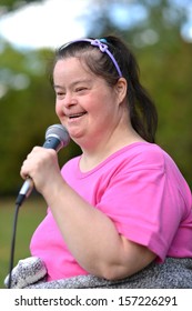 Portrait Beautiful Happy Woman Down Syndrome Stock Photo 157226291