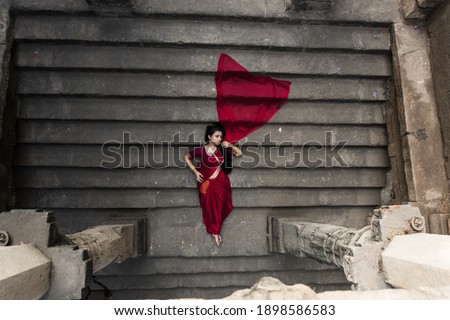 Similar – Portrait of girl in red dress