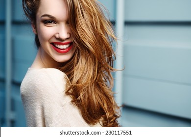 Portrait Of Beautiful Laughing Girl Lifestyle