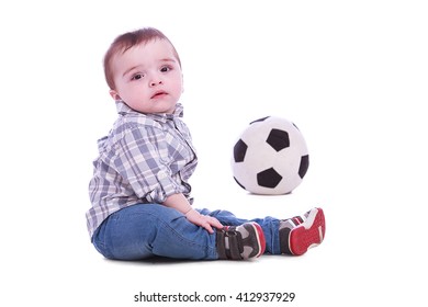 Portrait Beautiful Little Boy Soccer Ball Stock Photo 412937929 ...