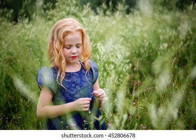 Portrait Beautiful Little Girl Blue Dress Stock Photo 452806678 ...