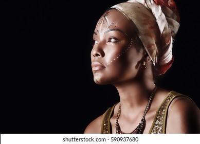 Portrait Of A Beautiful Model In Afro Punk Style. Makeup.