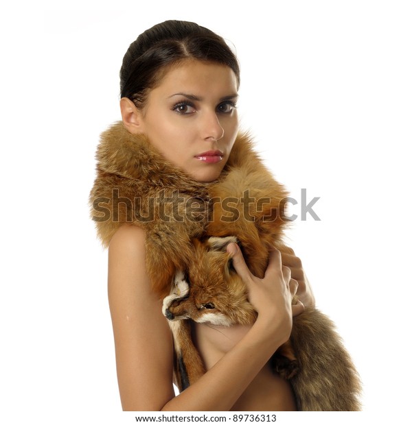 Portrait Beautiful Naked Girl Furs Stock Photo Shutterstock