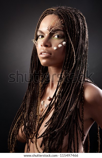 Portrait Beautiful Naked Young African American Stockfoto