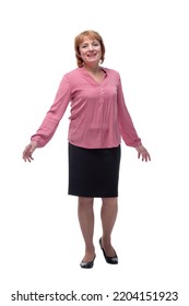 Portrait Of A Beautiful Older Woman Wearing Pink Blouse And Smiling