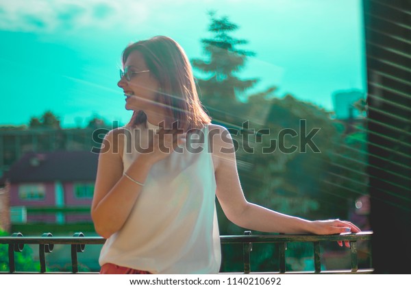 Portrait Beautiful Redhair Woman Wearing Glasses Stock Photo Edit