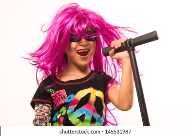 Portrait of Beautiful Rock Star Girl Singing