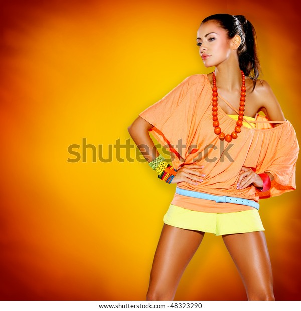 Portrait Beautiful Sexy Woman Colorful Background Stock Photo (Edit Now