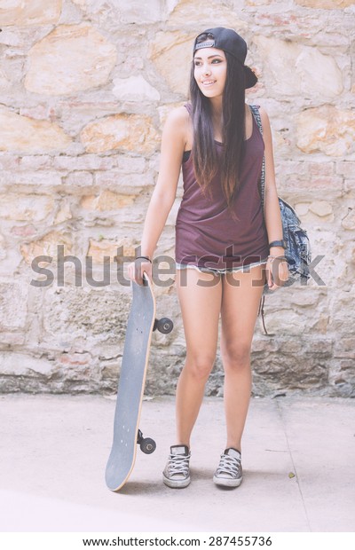 Portrait Beautiful Skater Girl Her Black Stock Photo Edit Now