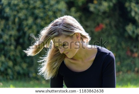 Similar – Image, Stock Photo young woman, pretty, plait, look away