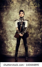 Portrait Beautiful Steampunk Woman Over Grunge Stock Photo Shutterstock