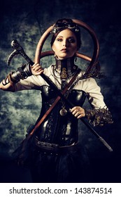 Portrait Beautiful Steampunk Woman Over Grunge Stock Photo Shutterstock