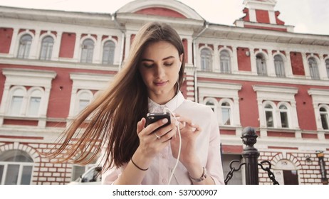 Portrait Of A Beautiful Teenage Student Girl Sitting With Copy Book And Studing. Sunny Summer Day. Modern Casual Lifestyle. Woman Note Pad.