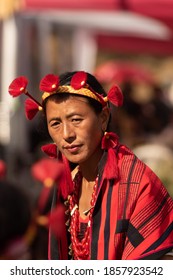 Portrait of a beautiful tribal Naga women dressed in tribal attire at kohima Nagaland India on 4 December 2016