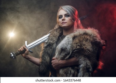 Portrait Beautiful Warrior Woman Holding Sword Stock Photo (Edit Now ...