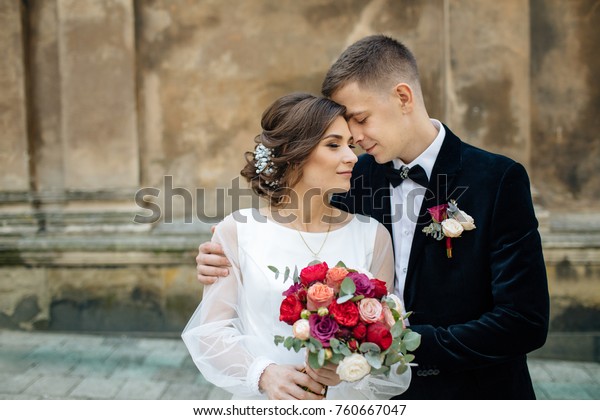 Portrait Beautiful Wedding Couple Posing City Stock Photo Edit