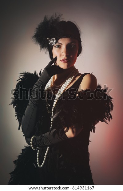 Portrait Beautiful Woman Boa Ostrich Feathers Stock Photo (Edit Now