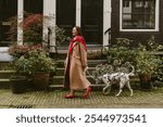 Portrait of a beautiful woman with dalmatian dog in Amsterdam