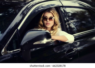 Portrait Beautiful Woman Driving Car Beauty Stock Photo 662328178 ...