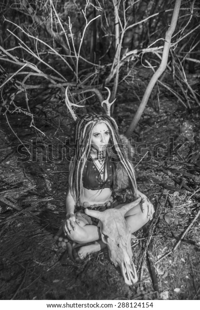 Portrait Beautiful Woman Long Dreadlocks Hair Stockfoto