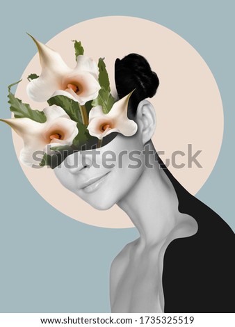 Similar – half of a girl’s face with a white lily and closed eyes