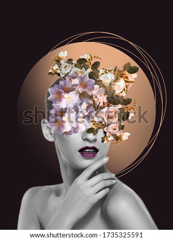 Similar – half of a girl’s face with a white lily and closed eyes