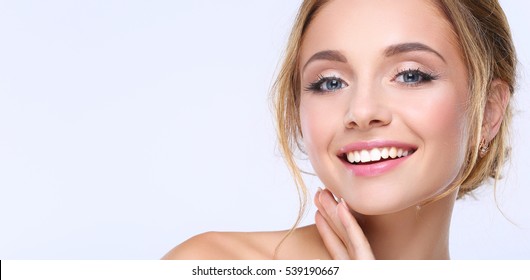 Portrait Of Beautiful Woman On White Background