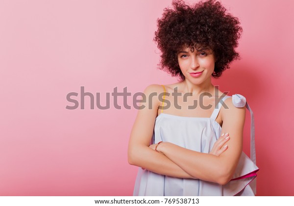 Portrait Beautiful Woman Short Curly Hair Stock Photo Edit Now