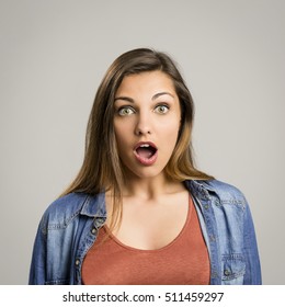 Portrait Of A Beautiful Woman With A Surprised Face