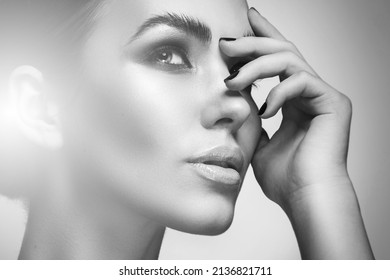 Portrait Of Beautiful Woman With Trendy Makeup And Soap Brow