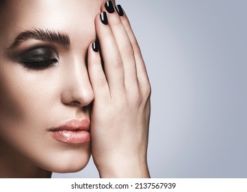 Portrait Of Beautiful Woman With Trendy Makeup And Soap Brow