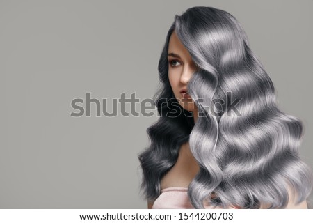 Portrait of beautiful woman. Wavy ash blue hair. Stock photo © 