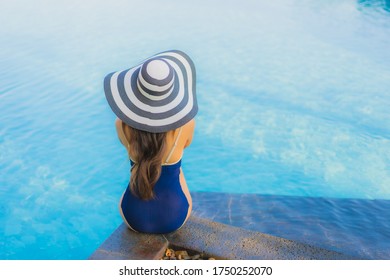 Portrait Beautiful Young Asian Woman Relax Around Swimming Pool In Hotel Resort For Leisure In Vacation