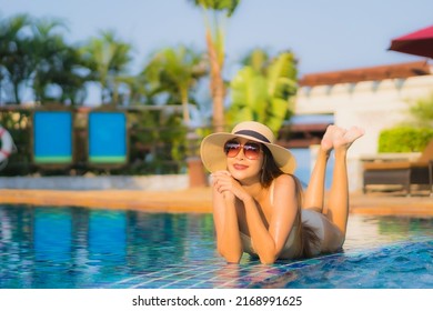 Portrait Beautiful Young Asian Woman Relax Around Swimming Pool In Hotel Resort For Leisure In Vacation