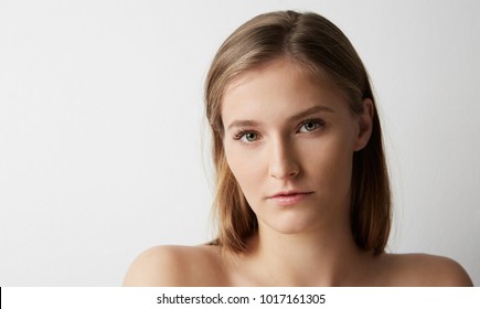 Portrait Of A Beautiful Young Girl With A Clean Fresh Face Close Up