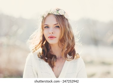 Portrait Of A Beautiful Young Girl In The Spring